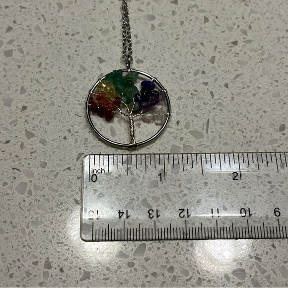Crushed Stone Silver Color Tree Of Life Necklace - Picture 7 of 10